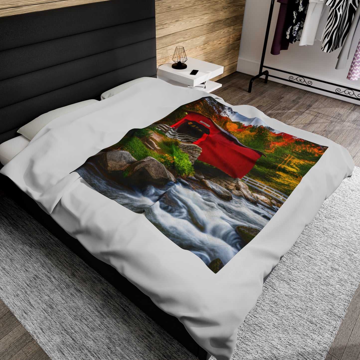 Red Covered Bridge and Brook Plush Blanket