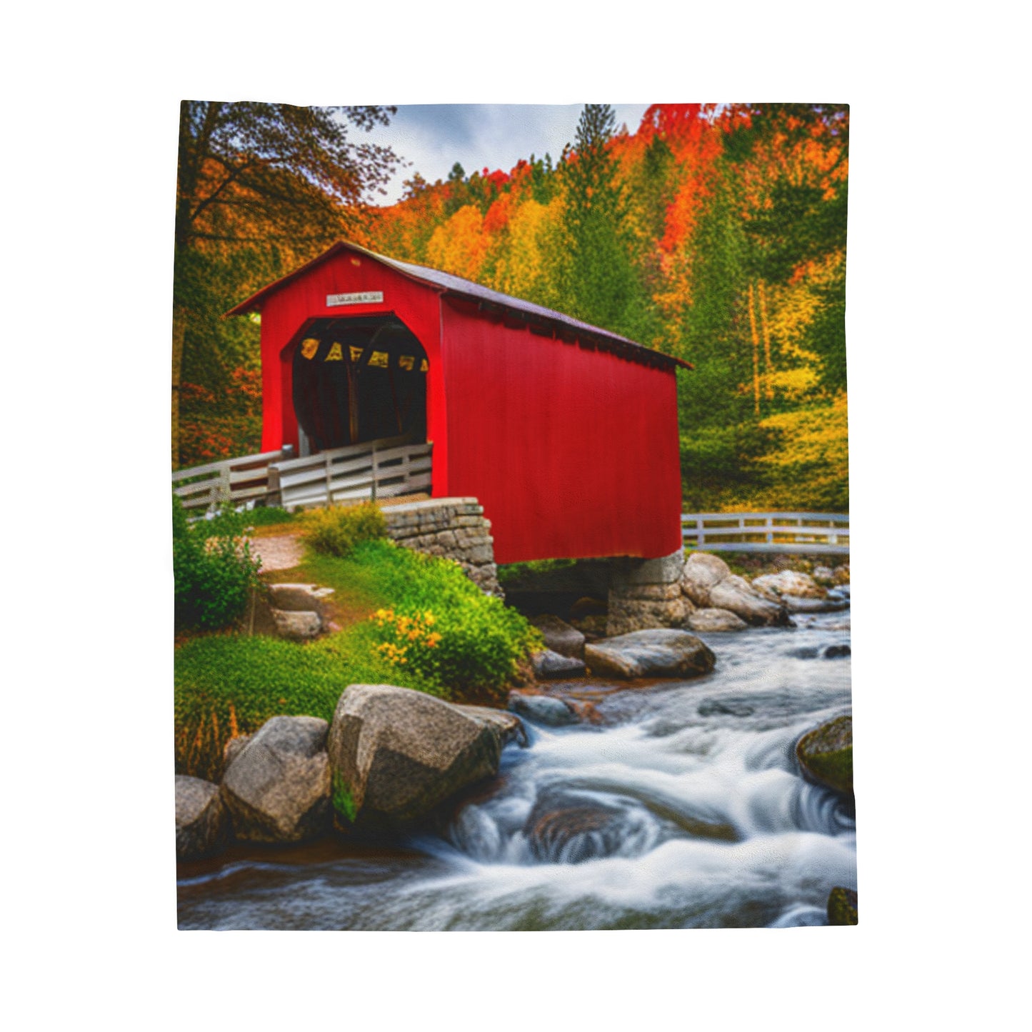 Red Covered Bridge and Brook Plush Blanket