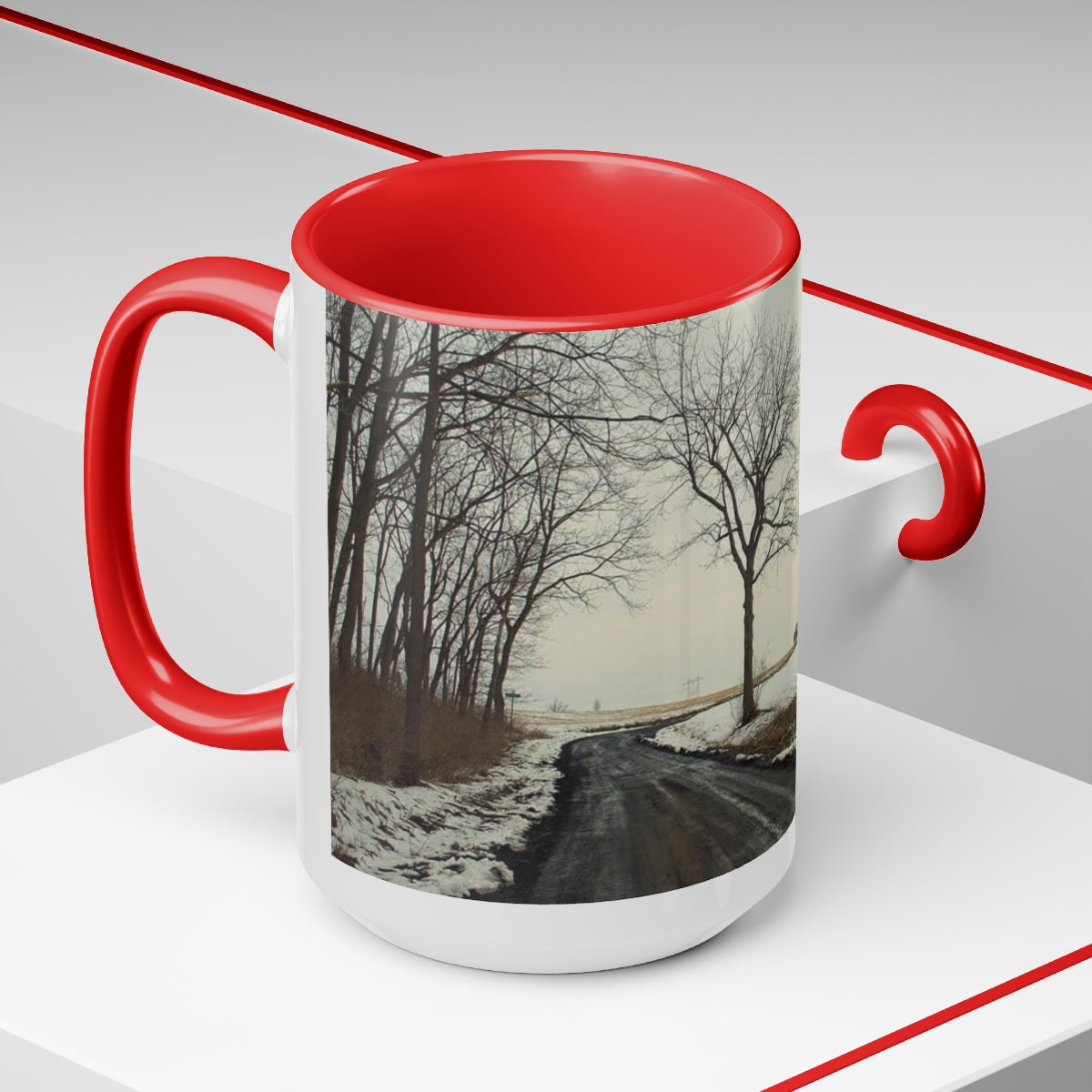 Wintery Woods Two-Tone Coffee Mugs, 15oz