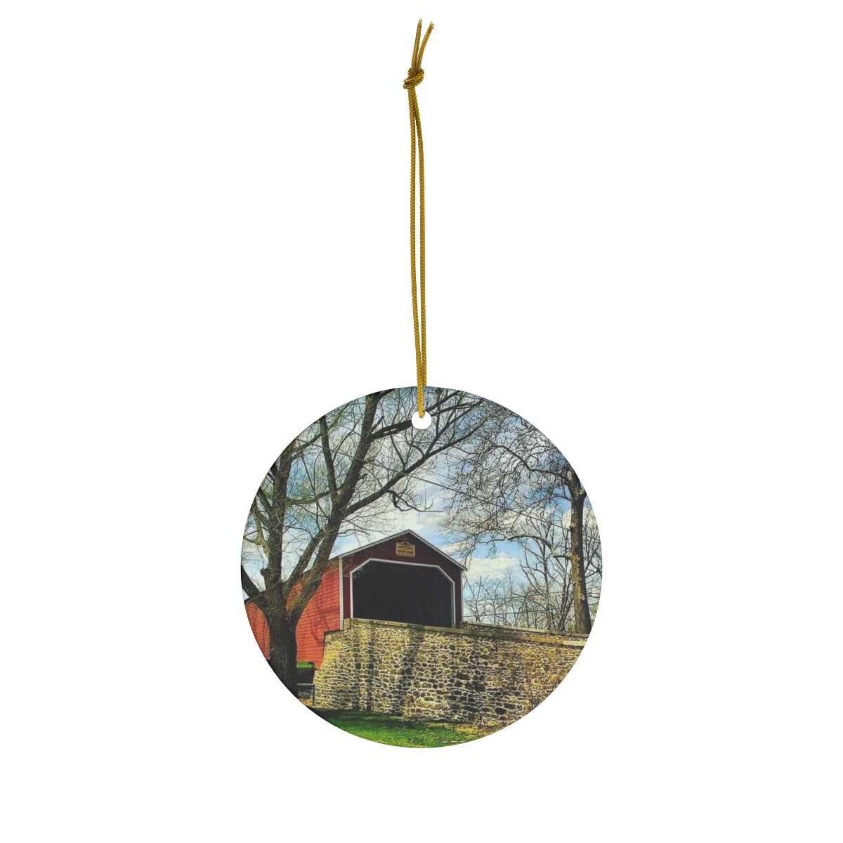 Covered Bridge Ceramic Ornament, 1-Pack