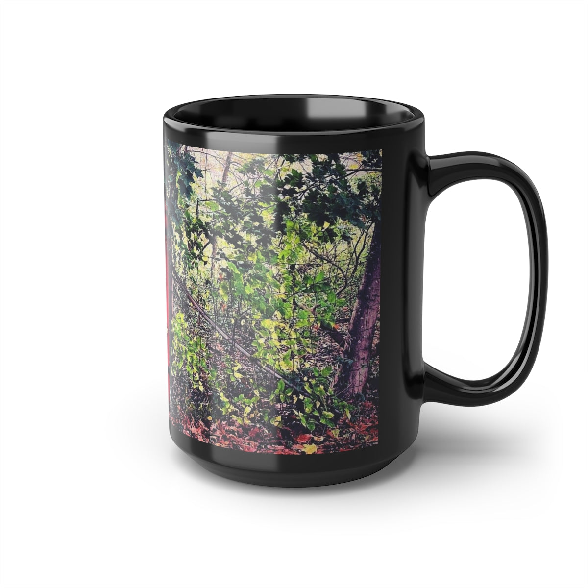 Red Garden Door Black Mug, 15oz