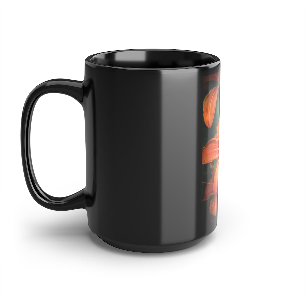 Tiger Lily Black Mug, 15oz