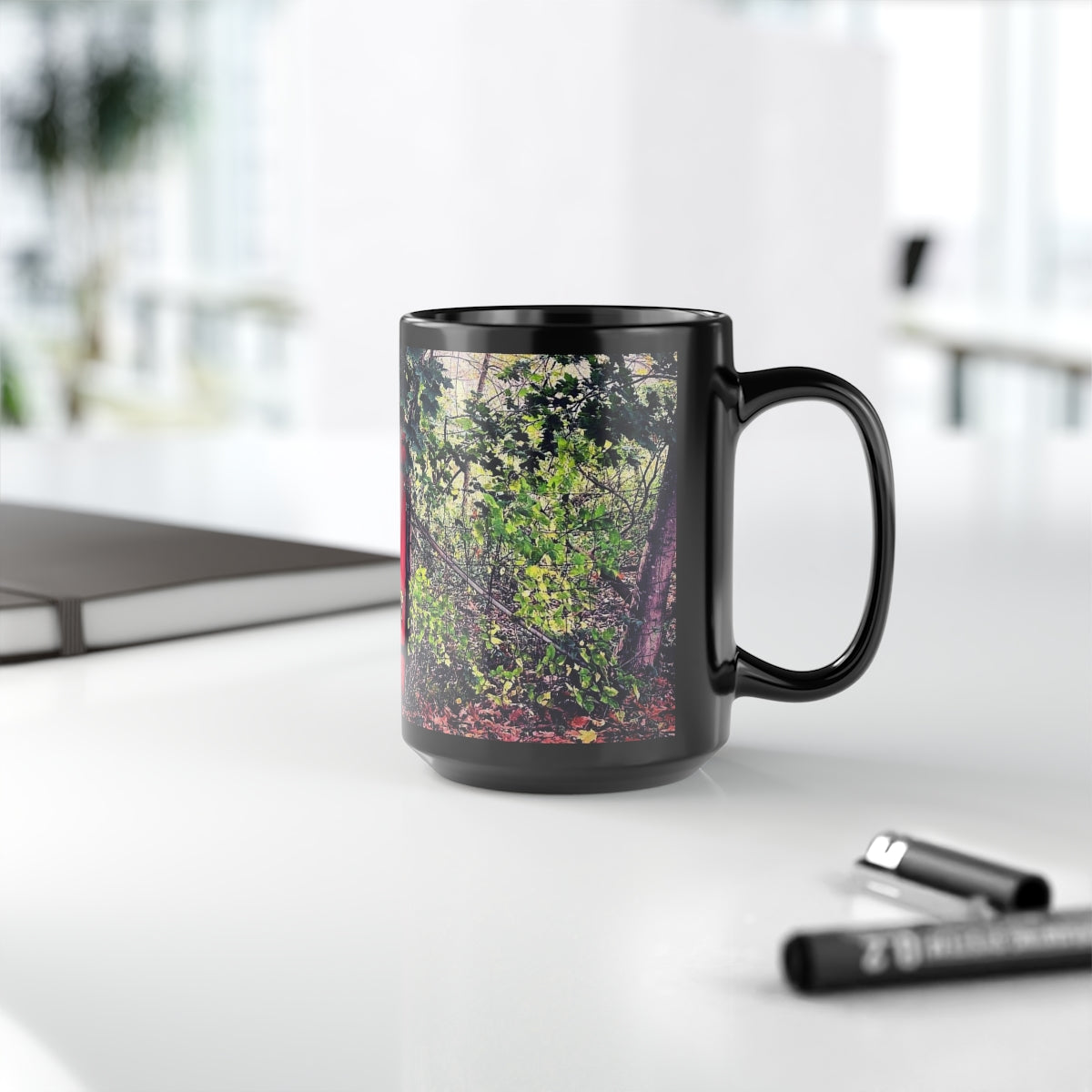 Red Garden Door Black Mug, 15oz