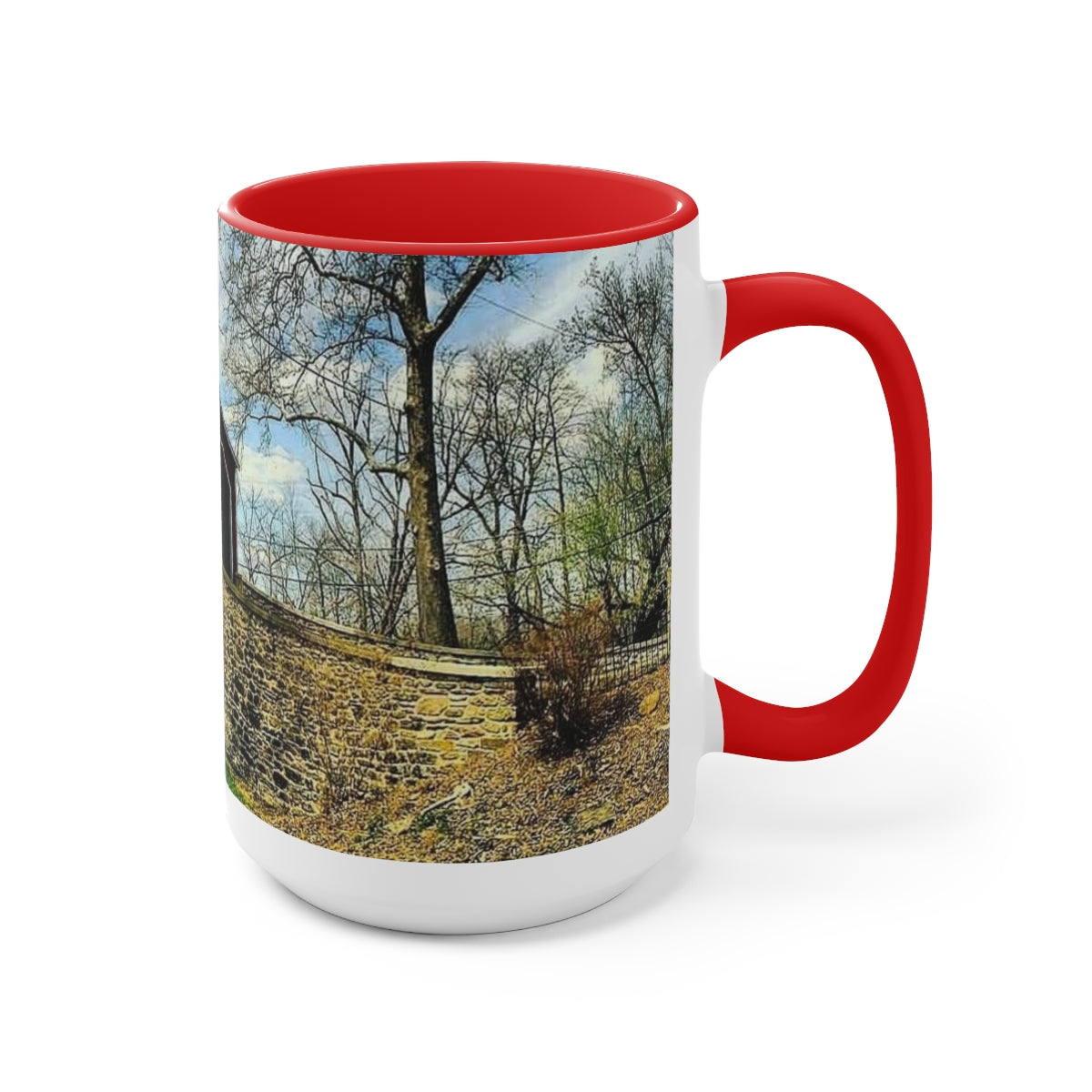 Cozy Covered Bridge Two-Tone Coffee Mugs, 15oz