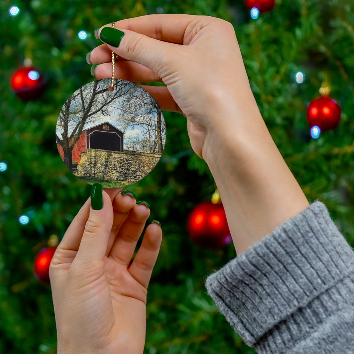 Covered Bridge Ceramic Ornament, 1-Pack