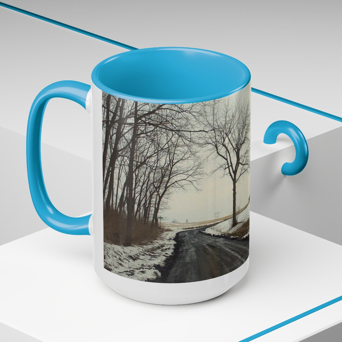 Wintery Woods Two-Tone Coffee Mugs, 15oz