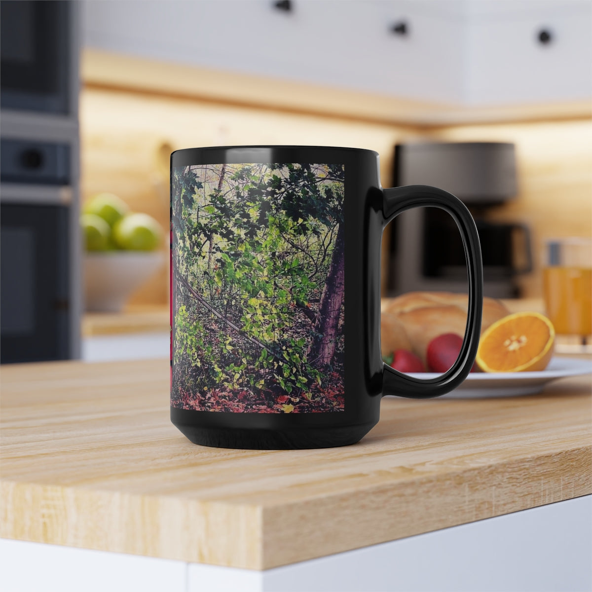 Red Garden Door Black Mug, 15oz