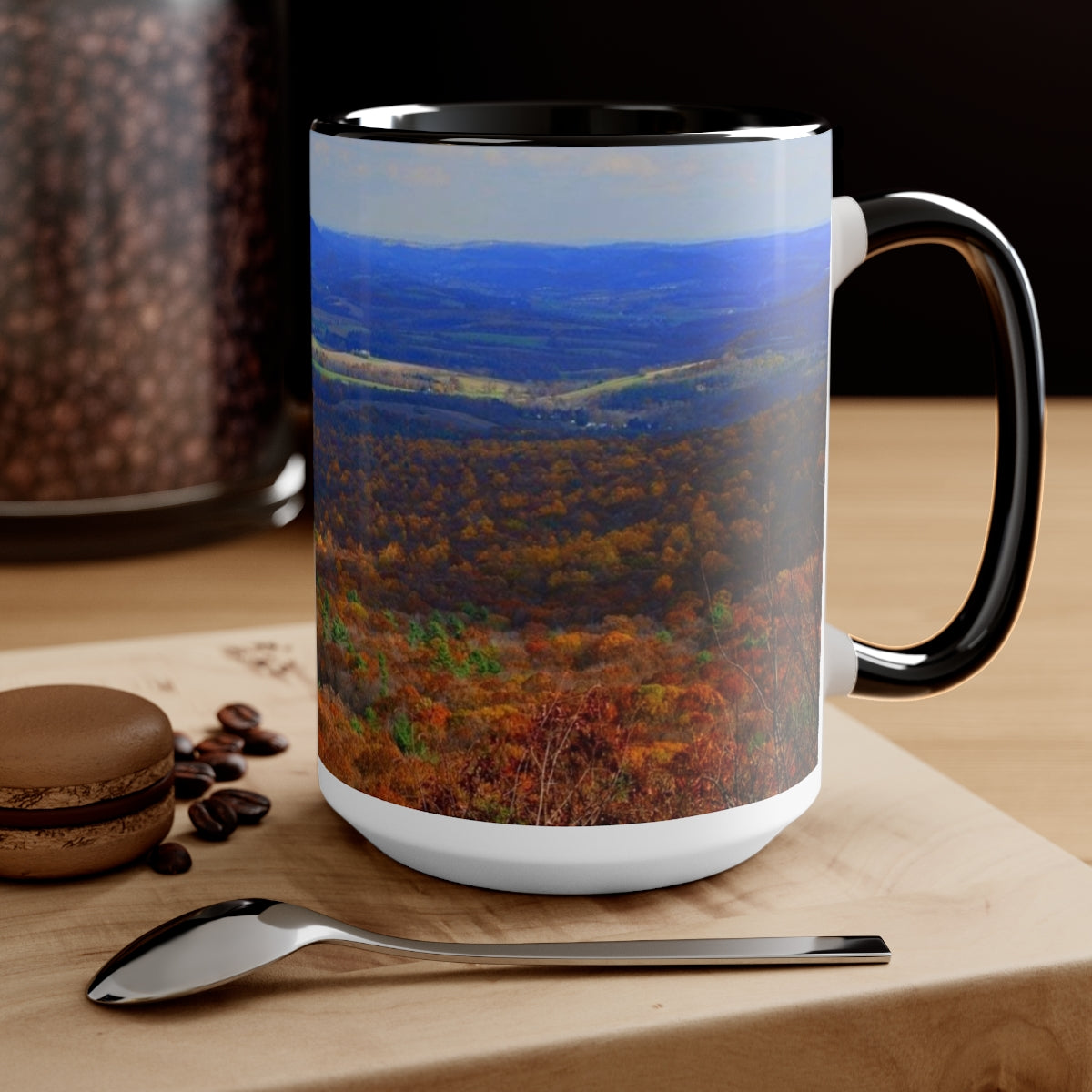 Autumn Mountain Two-Tone Coffee Mugs, 15oz