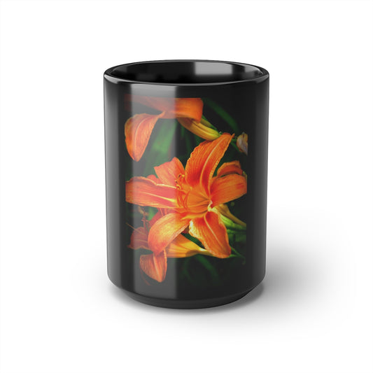 Tiger Lily Black Mug, 15oz