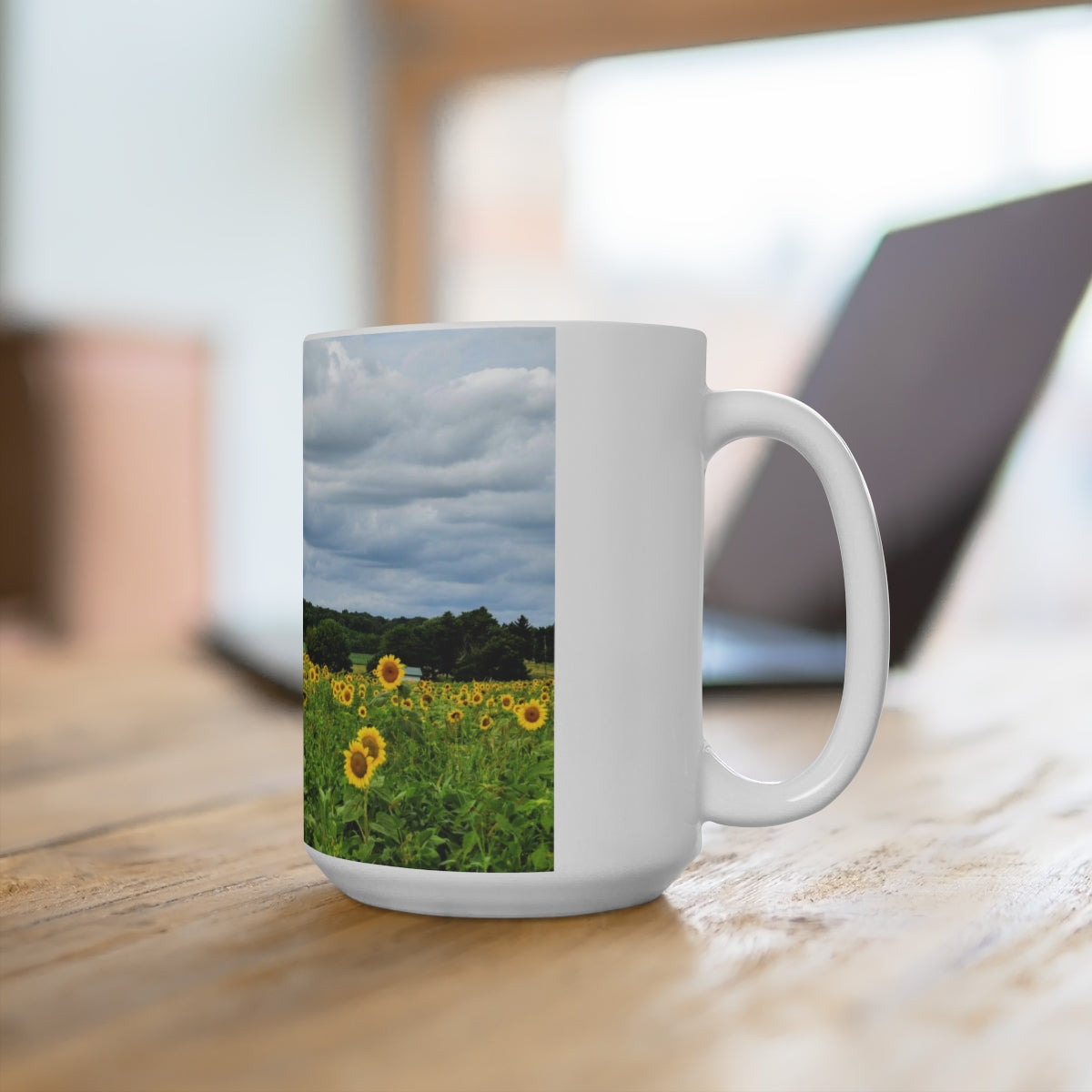 Cloudy Day Sunflower Mug 15oz